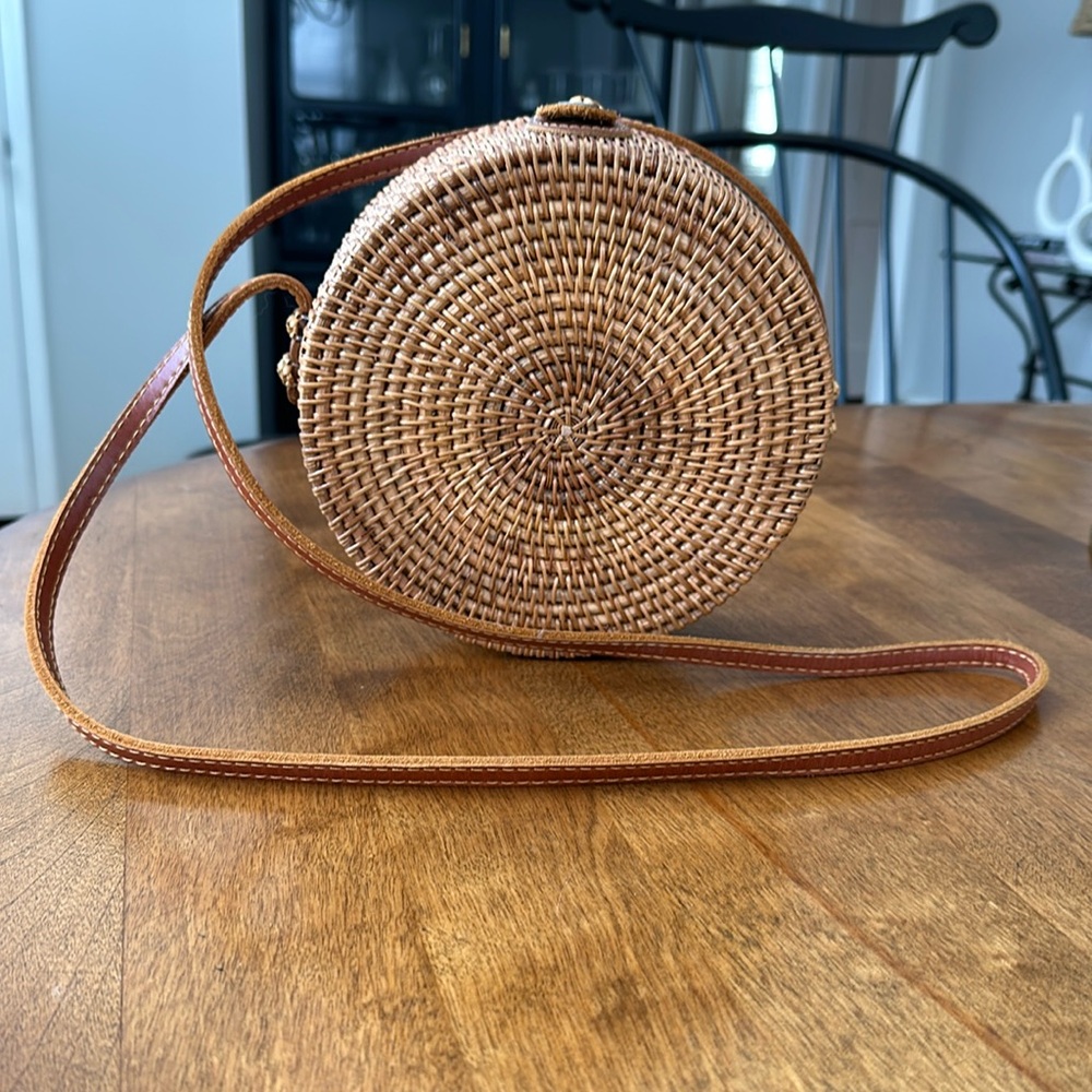 Leather and rattan purse